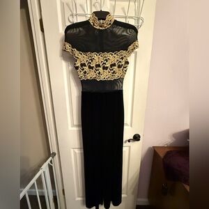 Vintage Caché one piece jumpsuit. EUC. Mesh top and velvet pants. Size 8.